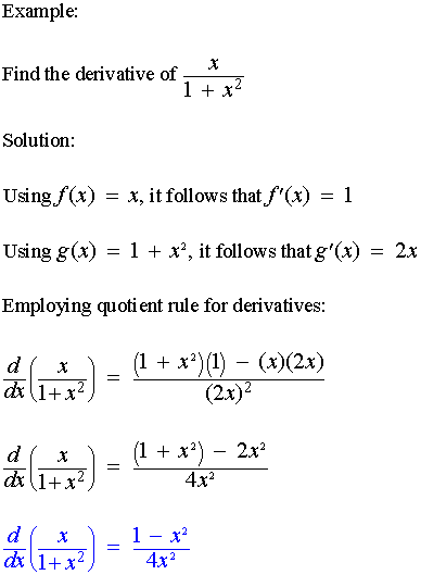 quotient rule formula. Derivatives: Quotient Rule